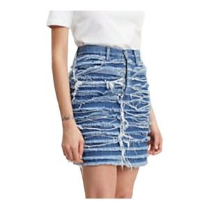 Sz 4 Levis Fringe Jeans Mini Skirt High Rise Heritage Layered Denim Y2K NWT $248